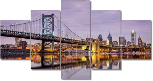 cyongshan Leinwand Kunst Wandmalerei Kunst 3D-Druck Malerei Bild Dekorative Kunst 5 Stück Moderne Mikro-SpraySeebrücke Architektur Poster Foto Wohnzimmer Schlafzimmer Dekoration40 x22 von cyongshan