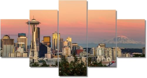 cyongshan Leinwand Kunst Wandmalerei Kunst 3D-Druck Malerei Bild Dekorative Kunst 5 Stück Moderne Mikro-SprayStadtbau Landschaft Poster Foto Wohnzimmer Schlafzimmer Dekoration40 x22 von cyongshan