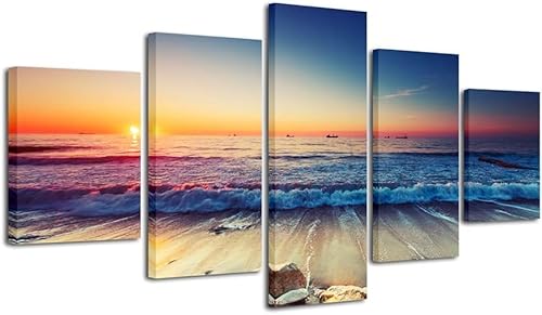 cyongshan Leinwand Kunst Wandmalerei Kunst 3D-Druck Malerei Bild Dekorative Kunst 5 Stück Moderne Mikro-SprayStrand Sonnenuntergang Poster Foto Wohnzimmer Schlafzimmer Dekoration40 x22 von cyongshan