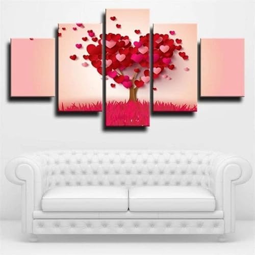 cyongshan Leinwand Kunst Wandmalerei Kunst3D-Druck Malerei Bild Dekorative Kunst5Stück Moderne Mikro-SprayAbstrakter Baum Rotes LiebesherzPoster Foto Wohnzimmer Schlafzimmer Dekoration40 x22 Rahmen von cyongshan
