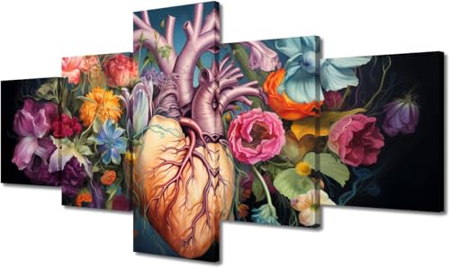cyongshan Leinwand Kunst Wandmalerei Kunst3D-Druck Malerei Bild Dekorative Kunst5Stück Moderne Mikro-SprayAnatomische HerzblumenPoster Foto Wohnzimmer Schlafzimmer Dekoration60 x40 Rahmen von cyongshan