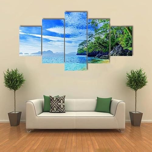 cyongshan Leinwand Kunst Wandmalerei Kunst3D-Druck Malerei Bild Dekorative Kunst5Stück Moderne Mikro-SprayBlick auf die Bäume des MeeresPoster Foto Wohnzimmer Schlafzimmer Dekoration60 x40 Rahmen von cyongshan