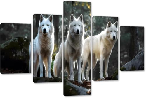 cyongshan Leinwand Kunst Wandmalerei Kunst3D-Druck Malerei Bild Dekorative Kunst5Stück Moderne Mikro-SprayDer weiße Wolf im WaldPoster Foto Wohnzimmer Schlafzimmer Dekoration60 x40 Rahmen von cyongshan