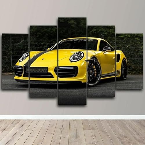 cyongshan Leinwand Kunst Wandmalerei Kunst3D-Druck Malerei Bild Dekorative Kunst5Stück Moderne Mikro-SprayGelbes SportwagenPoster Foto Wohnzimmer Schlafzimmer Dekoration60 x32 Rahmen von cyongshan