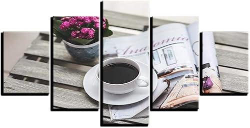 cyongshan Leinwand Kunst Wandmalerei Kunst3D-Druck Malerei Bild Dekorative Kunst5Stück Moderne Mikro-SprayKaffee lila Blumen und ZeitungPoster Foto Wohnzimmer Schlafzimmer Dekoration40 x22 Rahmen von cyongshan