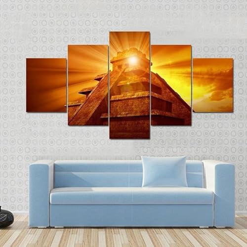 cyongshan Leinwand Kunst Wandmalerei Kunst3D-Druck Malerei Bild Dekorative Kunst5Stück Moderne Mikro-SprayMystische Maya-PyramidenPoster Foto Wohnzimmer Schlafzimmer Dekoration60 x40 Rahmen von cyongshan