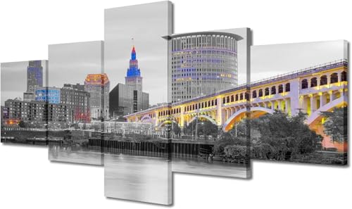 cyongshan Leinwand Kunst Wandmalerei Kunst3D-Druck Malerei Bild Dekorative Kunst5Stück Moderne Mikro-SprayNachtblick auf die StadtPoster Foto Wohnzimmer Schlafzimmer Dekoration40 x22 Rahmen von cyongshan