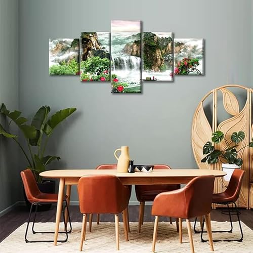 cyongshan Leinwand Kunst Wandmalerei Kunst3D-Druck Malerei Bild Dekorative Kunst5Stück Moderne Mikro-SpraySchöne Wasserfälle und BootePoster Foto Wohnzimmer Schlafzimmer Dekoration40 x22 Rahmen von cyongshan