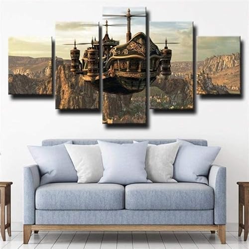 cyongshan Leinwand Kunst Wandmalerei Kunst3D-Druck Malerei Bild Dekorative Kunst5Stück Moderne Mikro-SprayScience Fiction DampfflugzeugPoster Foto Wohnzimmer Schlafzimmer Dekoration60 x32 Rahmen von cyongshan
