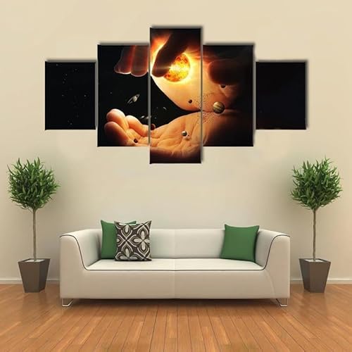 cyongshan Leinwand Kunst Wandmalerei Kunst3D-Druck Malerei Bild Dekorative Kunst5Stück Moderne Mikro-SprayZwei Hände SonnensystemPoster Foto Wohnzimmer Schlafzimmer Dekoration60 x40 Rahmen von cyongshan