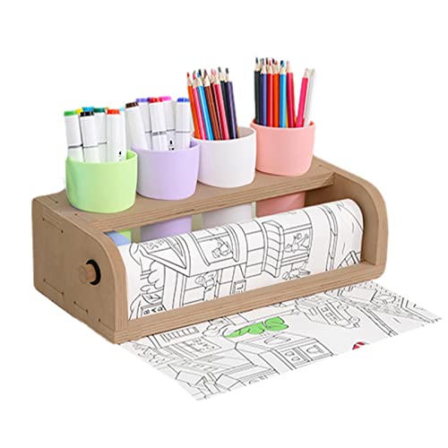 Tischpapierrollenspender aus Holz | Kunstpapierrollenhalter Ständer mit Stifthaltern | Sauberer Papierschnitt und hervorragend für Kinder zum Zeichnen auf dem Tisch, Tischzubehör Cypreason von cypreason