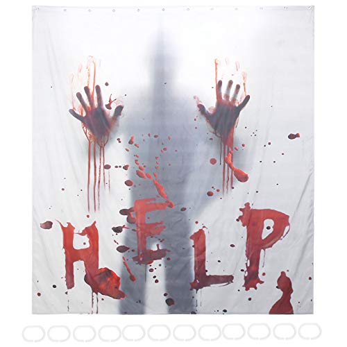 Cyrank Halloween-Duschvorhang, Horror-Duschvorhang Bedruckt mit Hilfe und blutigen Händen für Halloween-Badezimmerdekoration, 180 x 200 cm von Cyrank