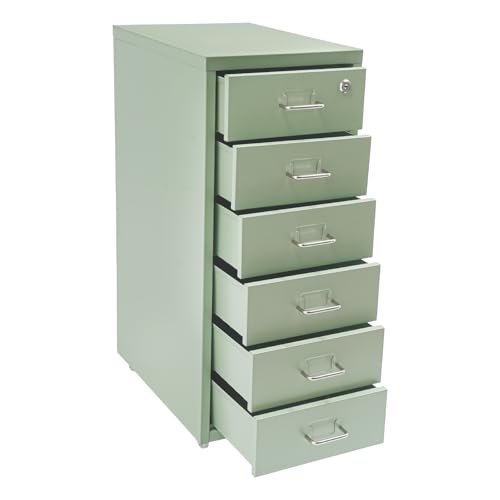Czyurachel Rollcontainer mit 6 Schubladen, Mobiler Aktenschrank, Aufbewahrungsschrank aus Metall mit Rollen füR Zuhause und BüRo, 28x41x69 cm, Beige (Grün) von czyuRachel