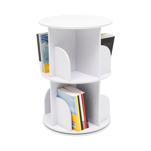 czyuRachel 360° Drehbares Bücherregal Raumteiler, 2layers Multifunktionaler Bodenstehendes Bücherregal Standregal Drehregal Freestanding Storage Shelf Display Rack Für Kinder, Weiß von czyuRachel