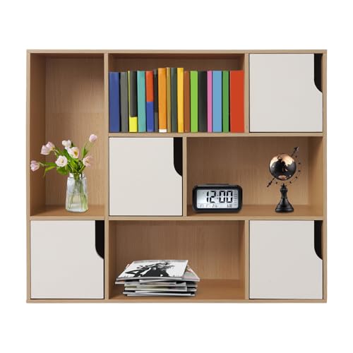 czyuRachel Aufbewahrungsschrank, Küchenschrank, Sideboard mit 4 Offene Fächer, 4 Fächer mit Türen, Versteckte Griffe, Magnetische Türverschlüsse, 90 x 24 x 80 cm, Eiche von czyuRachel
