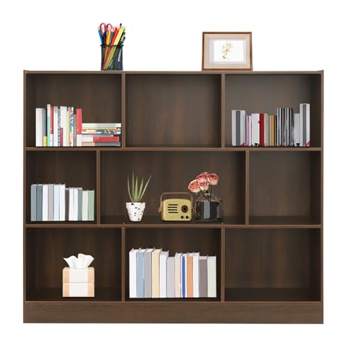 czyuRachel Bücherregal, Regal mit 9 Fächern, 120x23x100 cm Bücherschrank, Buchregal für Wohnzimmer Büro Schlafzimmer (Eiche dunkel) von czyuRachel