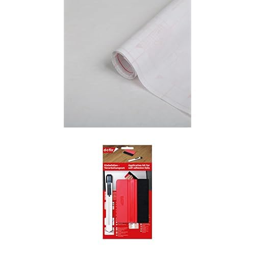 Bundle aus d-c-fix Klebefolie transparent glasklar glänzend - Universal Schutzfolie Selbstklebende Folie zum Basteln 45 cm x 2 m & Verarbeitungsset mit Rakel und Schneidemesser von d-c-fix