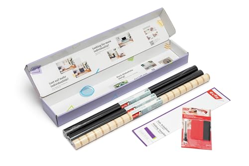 d-c-fix Möbel-Klebefolie Kreativ-Kit für Ikea Besta Sideaboard - 2x Uni seidenmatt schwarz, 1x Wooden Slats (je 67,5cm x 2m) von d-c-fix
