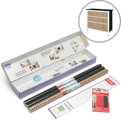 d-c-fix Möbel-Klebefolie Kreativ-Kit für Ikea Hemnes Kommode - 2x Uni seidenmatt schwarz, 1x Woven Cane (je 67,5cm x 2m) von d-c-fix