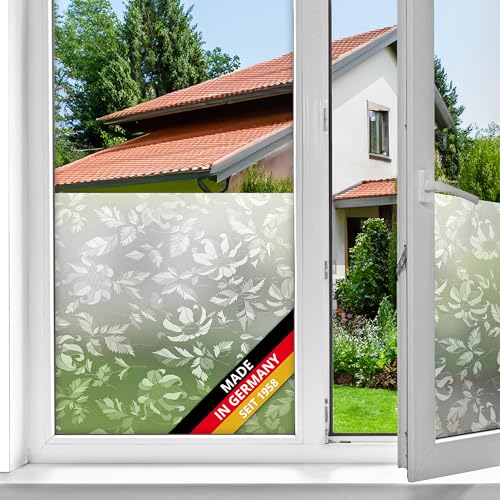 d-c-fix Fensterfolie Damast Blätter Motiv selbstklebend 45 cm x 2 m - blickdichte Sichtschutzfolie - Sichtschutz für Fenster Folie Blickschutz Milchglasfolie Klebefolie Pflanzen Blumen-Muster von d-c-fix