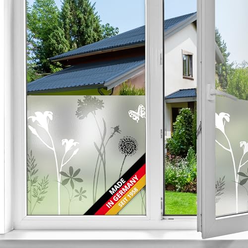 d-c-fix Fensterfolie Blossom Blumen-Muster statisch selbsthaftend Premium 45 cm x 1,5 m - blickdicht Sichtschutzfolie UV-Schutz - Sichtschutz Fenster Folie Milchglasfolie Pusteblume Gräser Motiv von d-c-fix