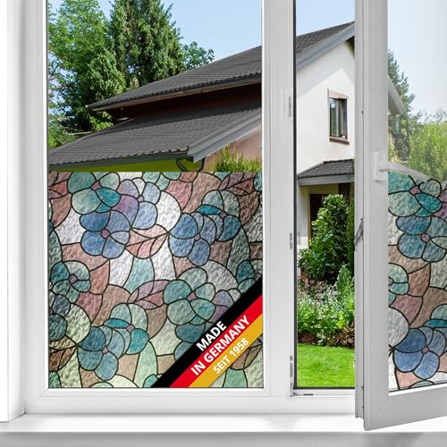 d-c-fix Fensterfolie Lisboa Spring bunt statisch selbsthaftend 45 cm x 1,5 m - blickdichte Sichtschutzfolie mit UV-Schutz - Sichtschutz für Fenster Folie Blumen-Muster Buntglas Mosaik farbig von d-c-fix