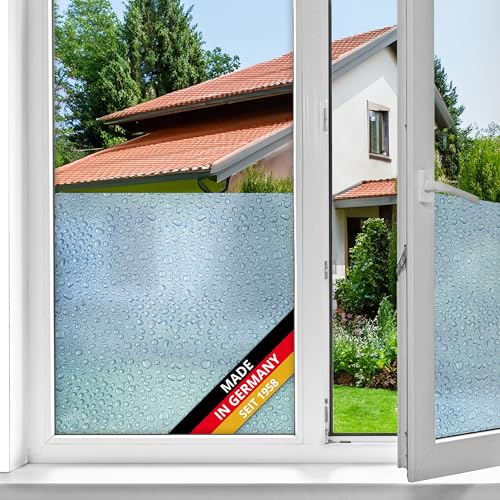 d-c-fix Fensterfolie Tropfen blau selbstklebend 45 cm x 2 m - blickdichte Sichtschutzfolie - Sichtschutz für Bad-Fenster, Küche, Dusche - Folie Klebefolie Glasfolie Badezimmer Wassertropfen von d-c-fix