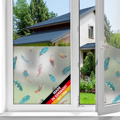 d-c-fix Fensterfolie Finja Federn statisch selbsthaftend Premium 67,5 cm x 1,5 m - blickdichte Sichtschutzfolie mit UV-Schutz - Sichtschutz für Fenster Folie Milchglasfolie Klebefolie Vogel-Motiv von d-c-fix