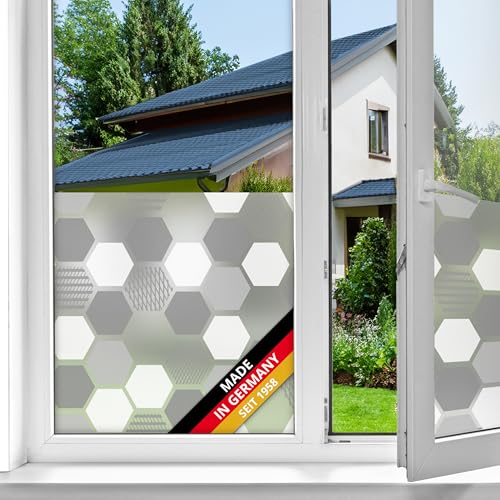 d-c-fix Fensterfolie Wido Waben-Muster statisch selbsthaftend Premium 67,5 cm x 1,5 m - blickdichte Sichtschutzfolie mit UV-Schutz - Sichtschutz Fenster Folie Milchglasfolie Sechsecke geometrisch von d-c-fix