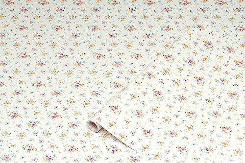 d-c-fix Möbel-Klebefolie Sunflower Weiß Blumen-Muster 45 cm x 2 m - Möbelfolie selbstklebende Deko-Folie Schrank Küche Bad Dekorfolie Vintage Landhaus-Stil floral von d-c-fix