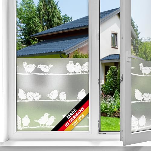 d-c-fix Fensterfolie Filippa Vögel statisch selbsthaftend Premium 45 cm x 1,5 m - blickdichte Sichtschutzfolie mit UV-Schutz - Sichtschutz für Fenster Folie Milchglasfolie Klebefolie Tier-Motiv von d-c-fix