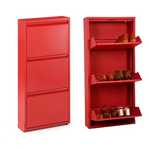 D'CASA Schuhschrank aus Metall, Rot, mit 3 Schubladen, 51 x 16 x 106 cm von D'CASA
