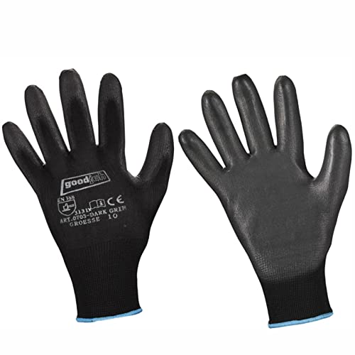D2D | 1 Paar - Dark Grip Handschuhe - Größe: 10 (XL) - Schwarz aus Polyester mit einer PU Beschichtung - Norm EN 388 - Arbeitshandschuhe - PU-Montagehandschuhe von d2d-needs