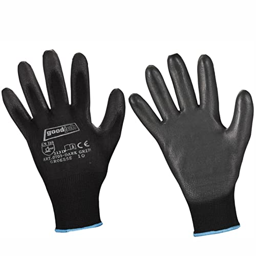 D2D | 1 Paar - Dark Grip Handschuhe - Größe: 6 (XS) - Schwarz aus Polyester mit einer PU Beschichtung - Norm EN 388 - Arbeitshandschuhe - PU-Montagehandschuhe von d2d-needs