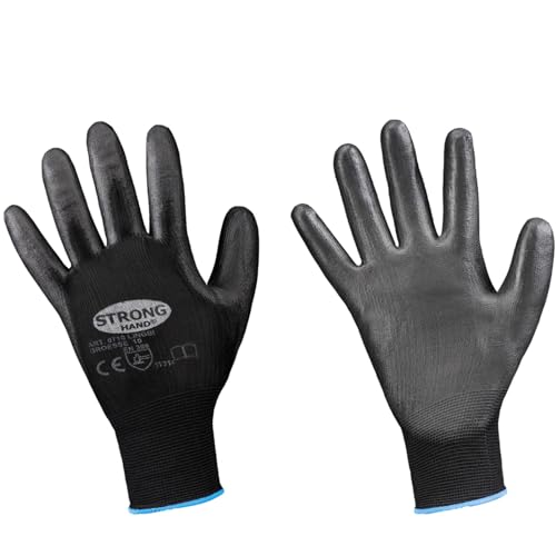 D2D | 1 Paar - Montagehandschuhe - Größe: 7 (S) - Schwarz aus Polyamid (Nylon) mit einer PU Beschichtung - Norm EN 388 CAT 2 - Arbeitshandschuhe - Feinstrick - Lagerhandschuhe von d2d-needs