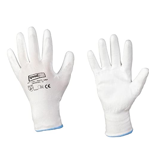 D2D | 1 Paar - White Grip Handschuhe - Größe: 7 (S) - Weiß aus Polyester mit einer PU Beschichtung - Norm EN 388 - Arbeitshandschuhe - PU-Montagehandschuhe von d2d-needs