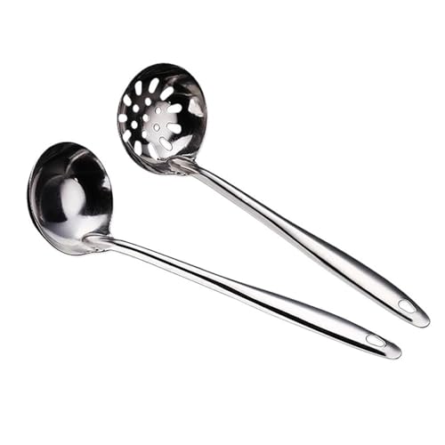 Suppenkelle 2-teiliges Set Edelstahl Suppenkelle mit langem Griff Küchenbesteck Hot Pot Sieb Löffel von dP3sQ8mXjN
