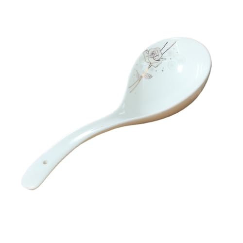Suppenkelle Keramik-Schöpfkelle mit langem Griff, vertieft, Küchenlöffel, kreativ, weiß, mit Aufdruck, hochtemperaturbeständig von dP3sQ8mXjN