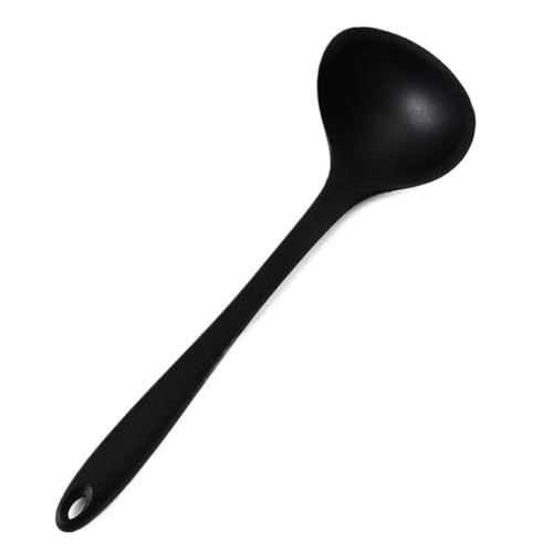Suppenkelle Silikon-Schöpfkelle, Suppenlöffel mit langem Griff, antihaftbeschichtet, rund, for Suppenkochen, Mischen, Rühren, Küchen- und Esswerkzeug, Geschirr(Schwarz) von dP3sQ8mXjN