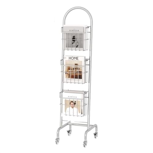 dP3sQ8mXjN Bodenstehender Zeitschriftenständer Broschürenständer, Zeitschriftenständer, mit Rollen, 3 Taschen, Zeitschriftenhalter, Zeitungsständer for die Ausstellung von Zeitungen und Produkten von dP3sQ8mXjN