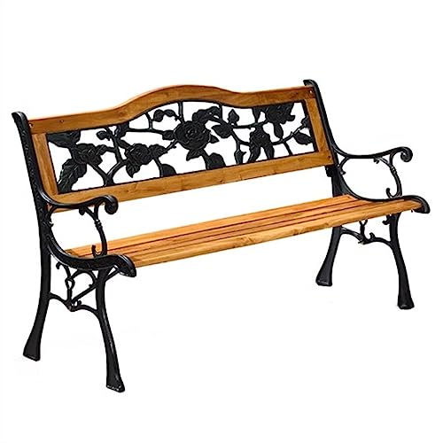 dP3sQ8mXjN Gartenmöbel 49,2 Zoll große Außenbank aus Gusseisen und Holz, Gartenbank for 2 Personen, geeignet for Park-Innenhof-Terrassen von dP3sQ8mXjN