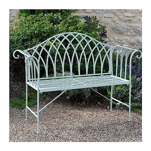 dP3sQ8mXjN Gartenmöbel Gartenbank mit Rückenlehne und Armlehne, 51,1-Zoll-Gartenbank aus Schmiedeeisen, Metallbank for 2 Personen(Green) von dP3sQ8mXjN
