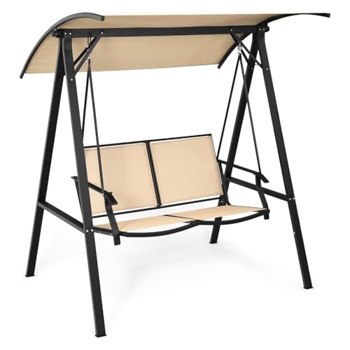dP3sQ8mXjN Gartenmöbel Outdoor-Schaukel, wetterbeständig, Veranda-Schaukel, verstellbares Vordach, Stahlrahmen, for den Außenbereich, moderner Baldachin-Schaukel-Handlauf(Coffee) von dP3sQ8mXjN