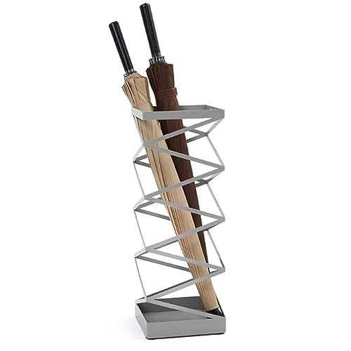 dP3sQ8mXjN Schirmständer aus Metall, Aufbewahrungshalter, Eimerregal, freistehend, für Eingangsbereich, Tropfschale, lang und kurz, zusammenklappbar, für Zuhause, Büro, Eingang (Grau) von dP3sQ8mXjN