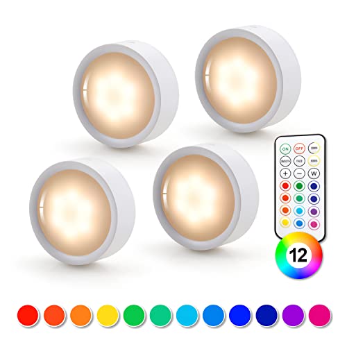 da LIGHT Led Unterbauleuchten 4er Set, RGBW Spots mit Fernbedienung, Kabellos Schrankleuchten Batteriebetrieben, Dimmbare Schrankbeleuchtung für Treppen Vitrine Schrank Küchen von da LIGHT