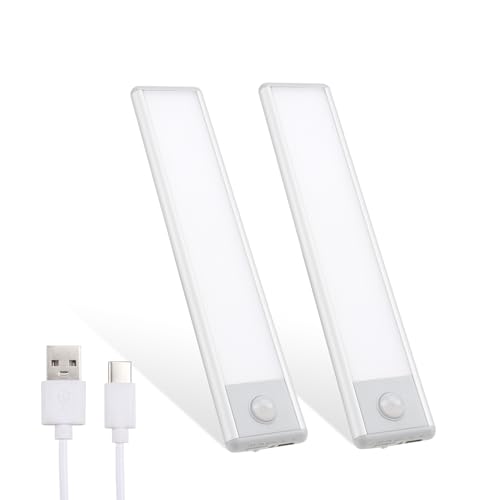 da LIGHT LED Unterbauleuchten mit Bewegungsmelder, USB Wiederaufladbar Batterie Schrankleuchten, 3000K Warmweiß Nachtlicht, 20CM Schranklicht für Schrank Küchen Treppe Schublade (2 Stück) von da LIGHT