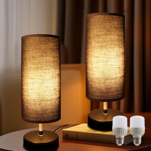 Nachttischlampe Schwarz 2er mit 6W Glühbirne, Tischlampe E27 Fassung mit Kabelschalter, 3 Farbtemperaturen 3000K/4000K/6500K mit Memory Funktion, Moderne Tischleuchte LED für Schlafzimmer Wohnzimmer Nachttischlampe Schwarz 2er mit 6W Glühbirne, Tischlampe E27 Fassung mit Kabelschalter, 3 Farbtemperaturen 3000K/4000K/6500K mit Memory Funktion, Moderne Tischleuchte LED für Schlafzimmer Wohnzimmer von da LIGHT