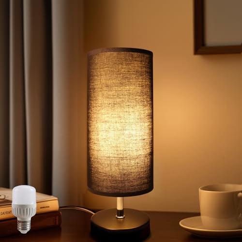 Nachttischlampe Schwarz mit 6W Glühbirne, Tischlampe E27 Fassung mit Kabelschalter, 3 Farbtemperaturen 3000K/4000K/6500K mit Memory Funktion, Moderne Tischleuchte LED für Schlafzimmer Wohnzimmer von da LIGHT