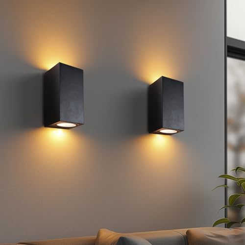 da LIGHT Außenwandleuchte 2 Stück, Kunststoff Wandlampe Innen&Aussen mit GU10 Fassung (ohne Leuchtmittel), IP54 Wasserdicht Wandleuchte, Up Down Aussenleuchte Wand von da LIGHT