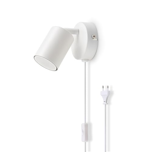 da LIGHT LED Nachttischlampe mit Stecker 1-flammig, Schwenkbar Wandstrahler Spotleuchte Wandspot, GU10 (ohne Leuchenmittel) Retro/Vintage 230V Leselampe für Wohnzimmer Schlafzimmer Küchen (Weiß) von da LIGHT